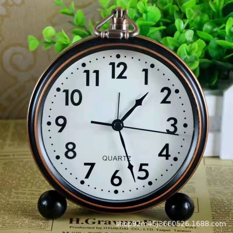 Alarm Clock Retro Clock Metal 5Inch Desktop Silent Bedside Fashion Table Clock Living Room Bedroom European Casual Table Clock - Image 1